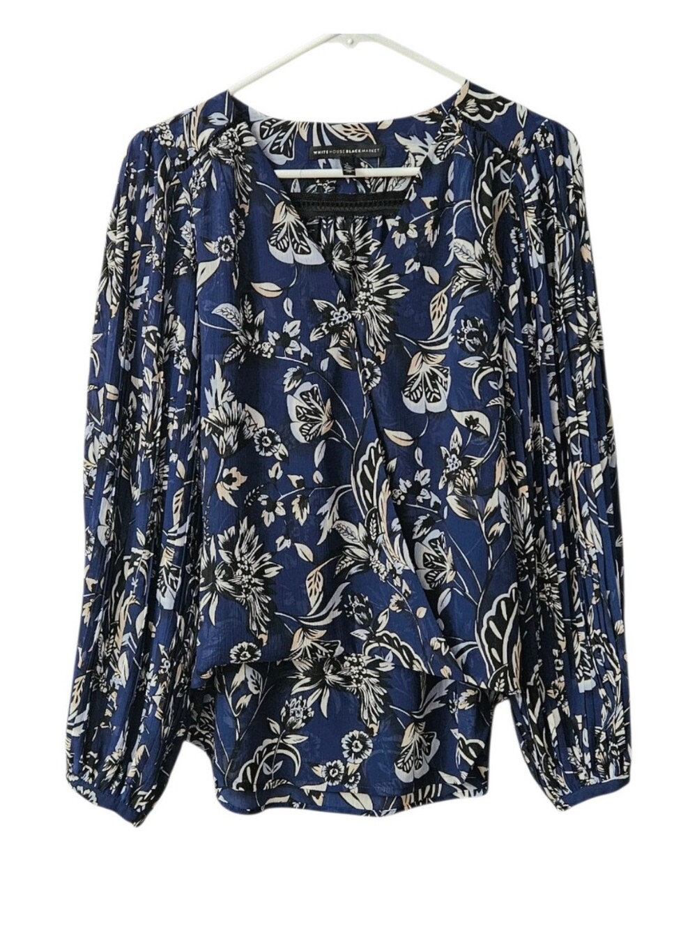 White House Black Market Long Sleeve Blouse Floral Faux Wrap Women 4 High Low